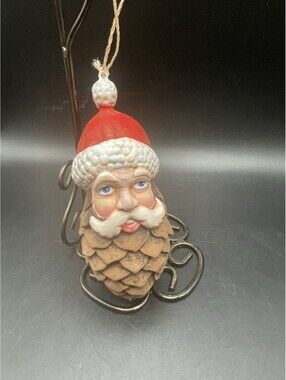 Vtg Pinecone Santa Head Ornament